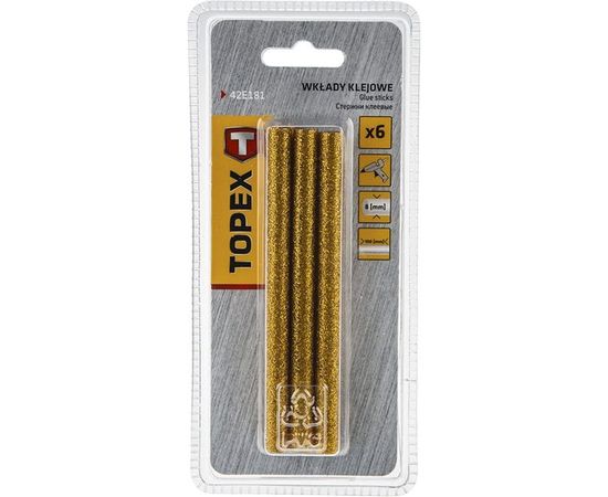 Стержни клеевые (6 шт; 8x100 мм; золотые с блестками) TOPEX 42E181 – изображение 2