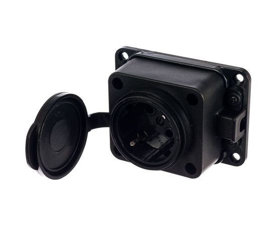 Настенная одноместная розетка STEKKER с зазем, каучук 230В, 16А, IP44, черная RST16-31-44 NEW 39018 – изображение 3