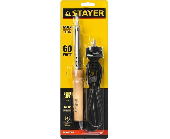 Паяльник Stayer с деревянной рукояткой и долговечным жалом MASTER MAXTerm 60 Вт клин 55310-60 – изображение 2