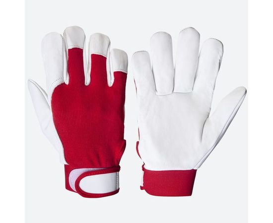 Кожаные перчатки Jeta Safety Mechanic, цвет красный/белый, манжета велкро JLE301-9/L 