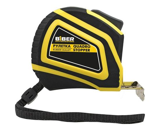 Рулетка BIBER QUADRO STOPPER автофиксация, нейлоновое покрытие, серия Профи, 5мх19мм тов-196536 