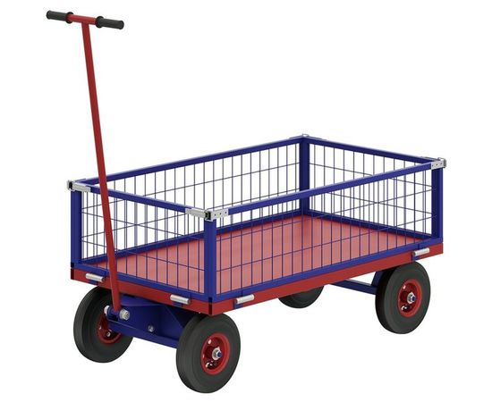 Тележка платформенная, усиленная, с поворотной осью RUSKLAD ТПОБ 2 С (600x900x300) с пневматическими колёсами 