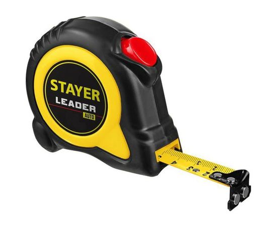 Рулетка Stayer LEADER 10м / 25мм с автостопом в ударостойком обрезиненном корпусе 3402-10-25 