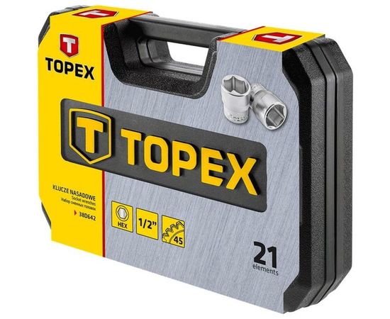 Головки сменные 21 шт. (1/2", CrV) TOPEX 38D642 – изображение 2