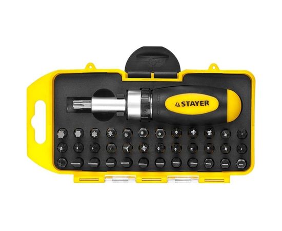 Реверсивная отвертка в наборе с битами STAYER 2557-H38, Cr-V сталь, 38 предметов 2557-H38 – изображение 4