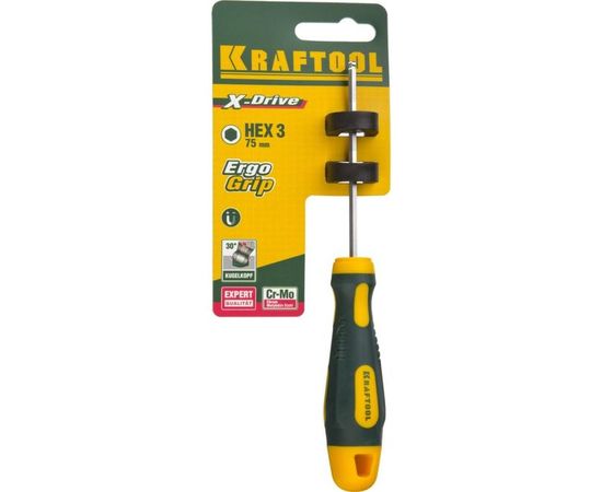 Отвертка KRAFTOOL Cr-Mo-V сталь, двухкомпонентная противоскользящая рукоятка, HEX, №3x75мм 250075-3-075 – изображение 4