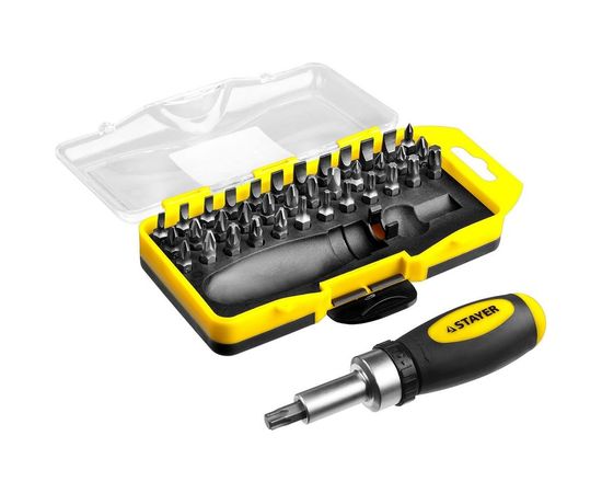 Реверсивная отвертка в наборе с битами STAYER 2557-H38, Cr-V сталь, 38 предметов 2557-H38 – изображение 3