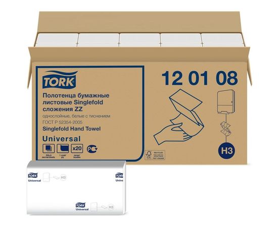 Бумажное полотенце TORK 250 штук Universal натуральные белые 23х23 ZZ 120108 124556 
