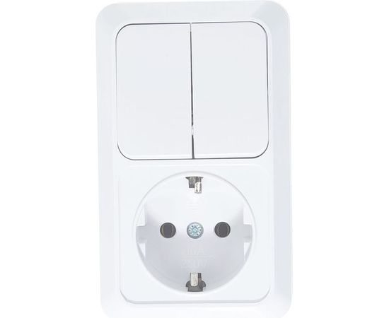 Вертикальный блок: двухклавишный выключатель + розетка с заземлением, белый UNIVersal Олимп О0040 