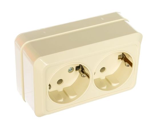 Двойная розетка с заземлением, бежевая UNIVersal Олимп Б-О0128 