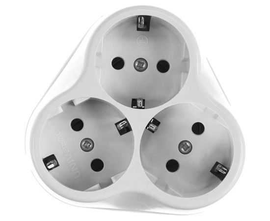 Круглый разветвитель 3 гнезда, заземление, белый 16А 250В UNIVersal АК303 