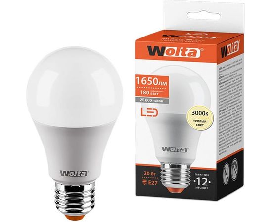 Лампа LED Wolta 3000K, 25Y65BL20E27 