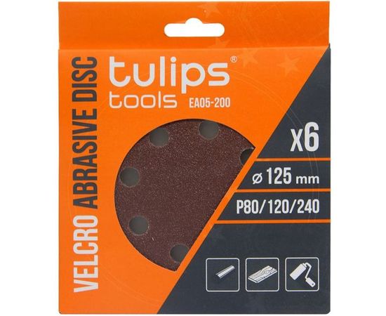 Диск шлифовальный с липучкой (6 шт; 125 мм; P80/120/240) Tulips tools EA05-200 