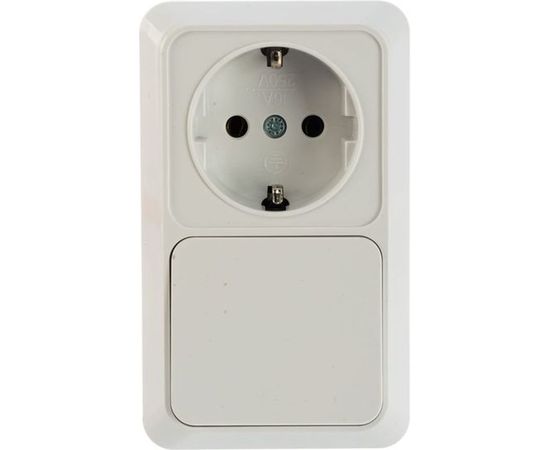 Вертикальный блок: одноклавишный выключатель + розетка с заземлением, белый UNIVersal Олимп О0038 
