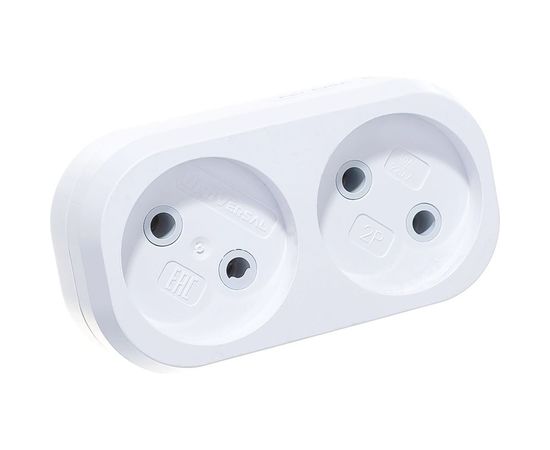 Плоский разветвитель 2 гнезда, без заземления, белый 6А 250В UNIVersal А202 