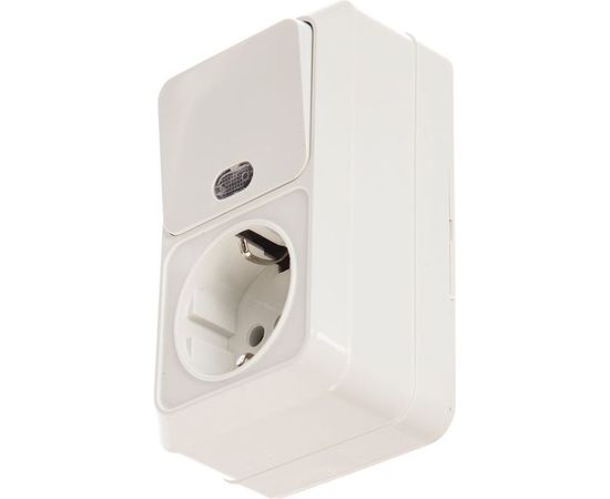 Вертикальный блок: одноклавишный выключатель c подсветкой + розетка с заземлением, белый UNIVersal Олимп О0039 – изображение 3