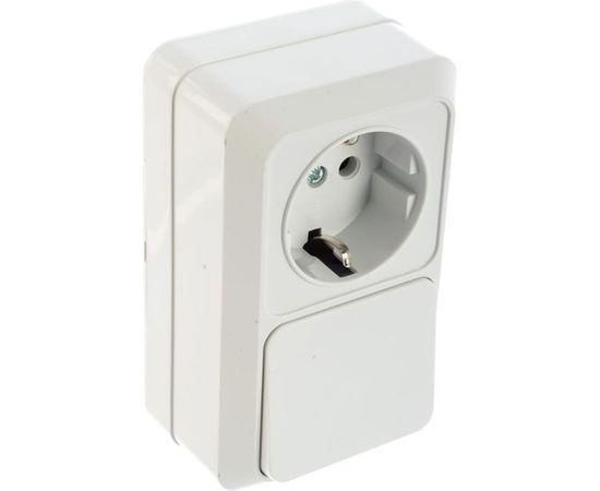 Вертикальный блок: одноклавишный выключатель + розетка с заземлением, белый UNIVersal Олимп О0038 – изображение 2