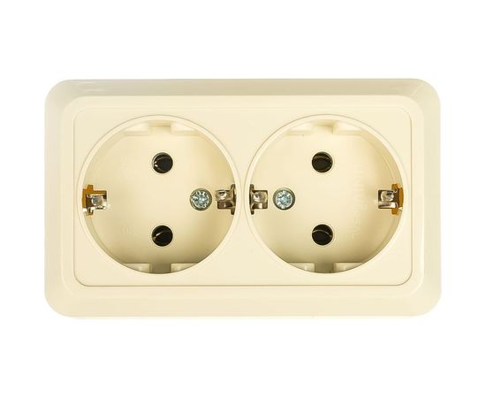Двойная розетка с заземлением, бежевая UNIVersal Олимп Б-О0128 – изображение 2