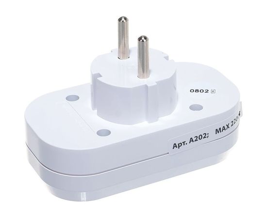 Плоский разветвитель 2 гнезда, без заземления, белый 6А 250В UNIVersal А202 – изображение 4