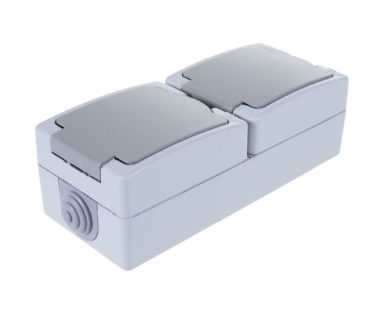 Вертикальная розетка, 2 гнезда UNIVersal Аллегро с/з, з/ш, IP54, с крышкой, серая 1275 – изображение 5