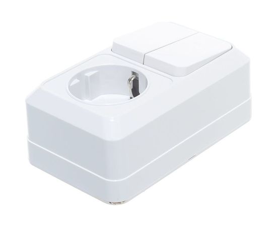 Вертикальный блок: двухклавишный выключатель + розетка с заземлением, белый UNIVersal Олимп О0040 – изображение 4