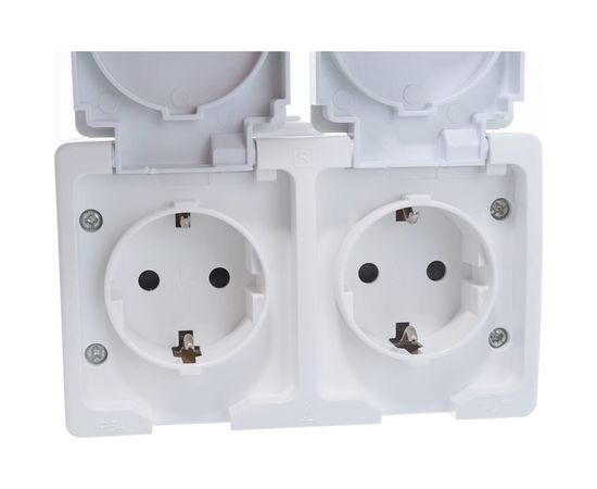 Блок: розетка + розетка с заземлением, с защитными шторками, с крышкой IP-54, белый UNIVersal Аллегро 5562951 – изображение 3