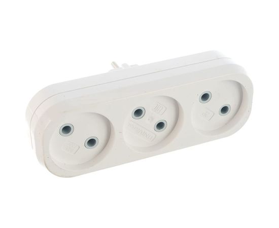 Плоский разветвитель 3 гнезда, без заземления, белый 10А 250В UNIVersal А203 – изображение 2