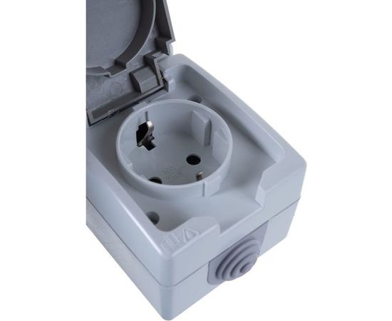 Вертикальная розетка, 2 гнезда UNIVersal Аллегро с/з, з/ш, IP54, с крышкой, серая 1275 – изображение 3