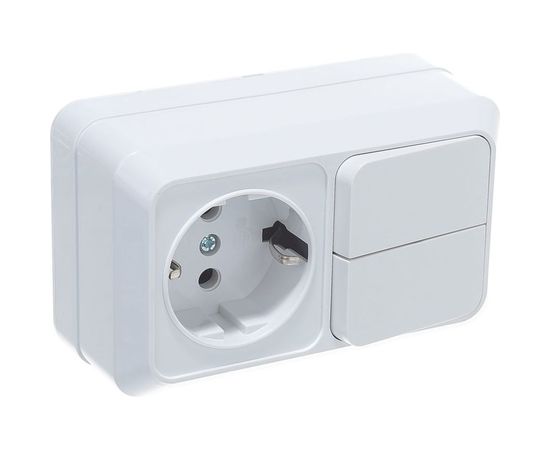 Вертикальный блок: двухклавишный выключатель + розетка с заземлением, белый UNIVersal Олимп О0040 – изображение 3