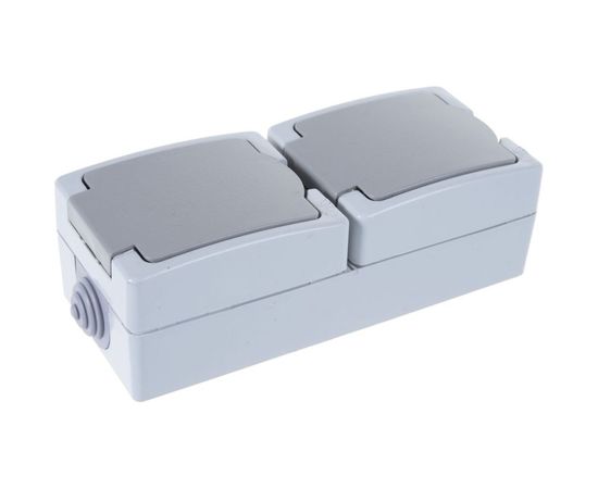 Вертикальная розетка, 2 гнезда UNIVersal Аллегро с/з, з/ш, IP54, с крышкой, серая 1275 – изображение 2