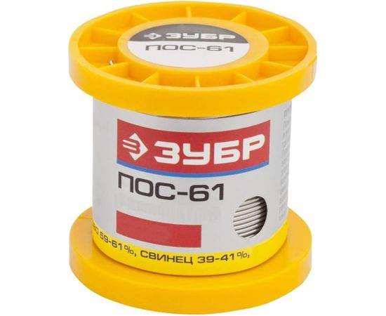 Припой ПОС 61 (0.8 мм; 100 г; трубка с канифолью) Зубр 55450-100-08C 