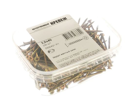 Шуруп Качественный КРЕПЕЖ желтый цинк 3.0x40, 230 шт. 0300431 КЧ 