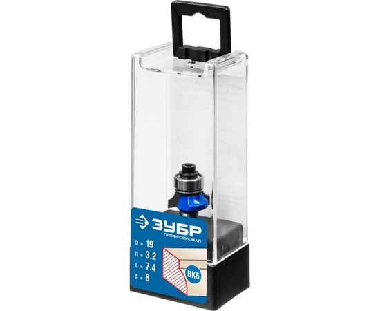 Фреза кромочная калевочная №1 ПРОФЕССИОНАЛ (19х7.4х51 мм; R=3.2 мм; хвостовик 8 мм; ВК 6) Зубр 28701-19 