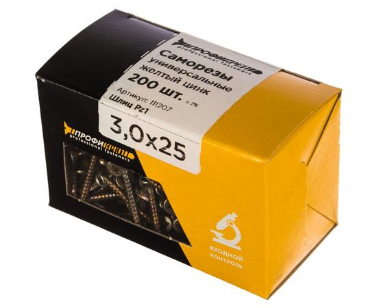 Универсальные шурупы Профикреп жёлтый цинк 3,0х25 200 шт 111207 – изображение 2