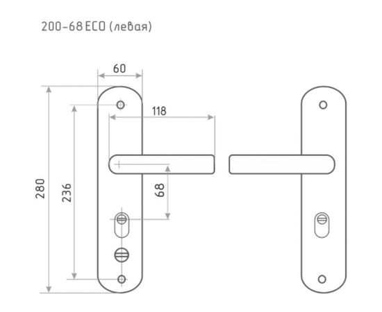 Дверная ручка на планке НОРА-М 200-68 мм ЕСО левая, мат. хром/черн. никель 16675 – изображение 2