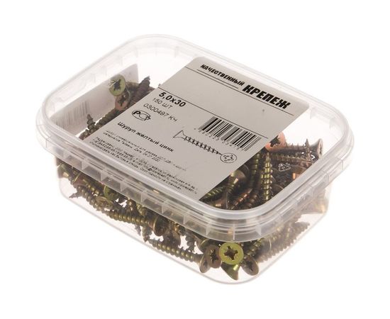 Шуруп Качественный КРЕПЕЖ желтый цинк 5.0x30, 150 шт. 0300497 КЧ – изображение 2