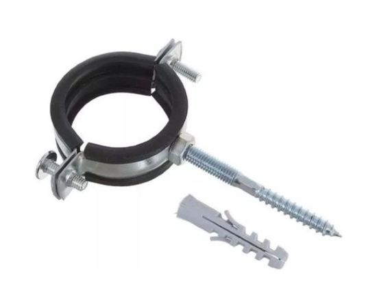 Металлический сантехнический хомут для труб со шпилькой и дюбелем СВК 60-64, 2 дюйма, гайка М8 SVK-F050М8 