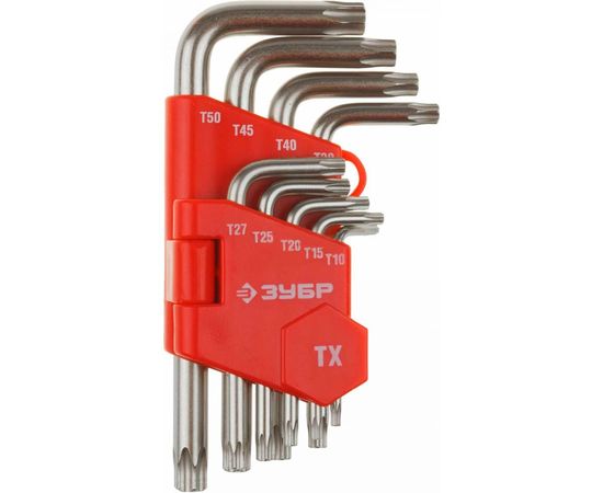 Набор имбусовых коротких ключей TORX Т10-Т50, 9 шт ЗУБР МАСТЕР 27462-1_z02 