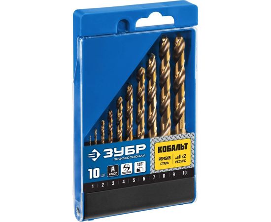 Набор сверл по металлу (10 шт; Р6М5К5; 1-10 мм) Зубр 29626-H10_z01 – изображение 2