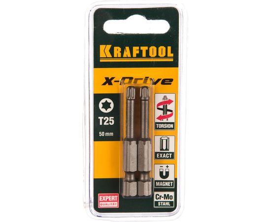 Биты "EXPERT" (E 1/4"; Т 25; 50 мм; 2 шт.) KRAFTOOL 26125-25-50-2 – изображение 2