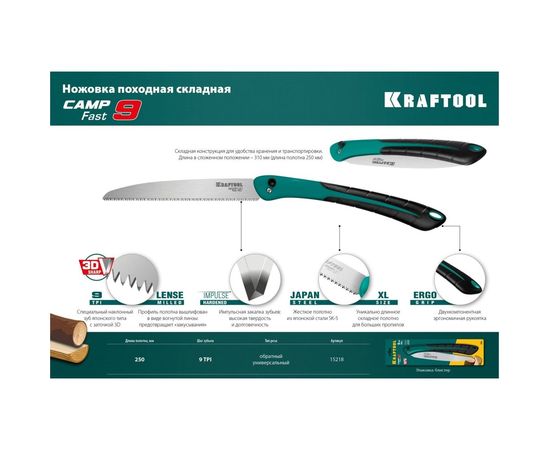 Ножовка для быстрого реза сырой древесины KRAFTOOL CAMP Fast 9 250 мм 15218 – изображение 3