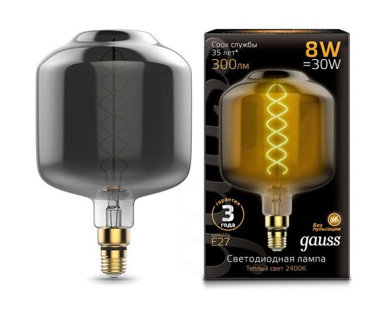 Лампа Gauss LED Vintage Filament Flexible DL180 8W E27 180x295mm Gray 2400K 1/6 164802008 