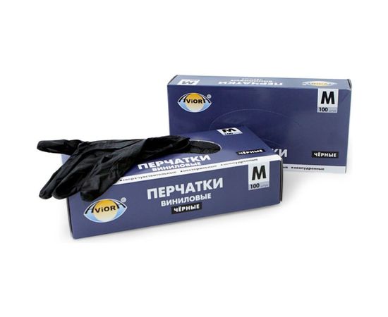 Виниловые неопудренные перчатки AVIORA черные, р.M, 100 шт. 402-735 