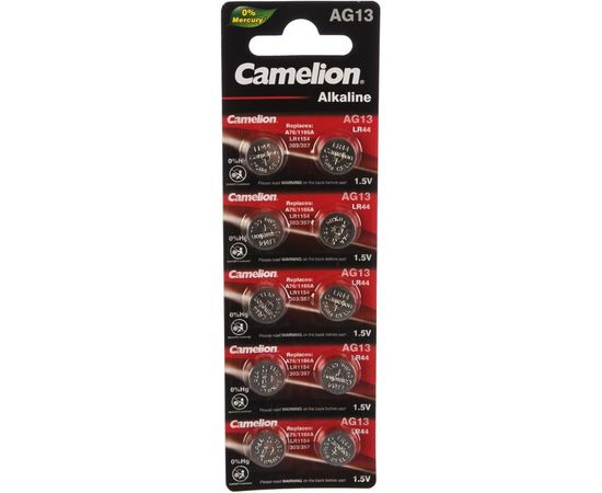 Батарейка для часов Camelion G13 BL-10 Mercury Free AG13-BP10 0%Hg 357A/LR44/A76 12821 