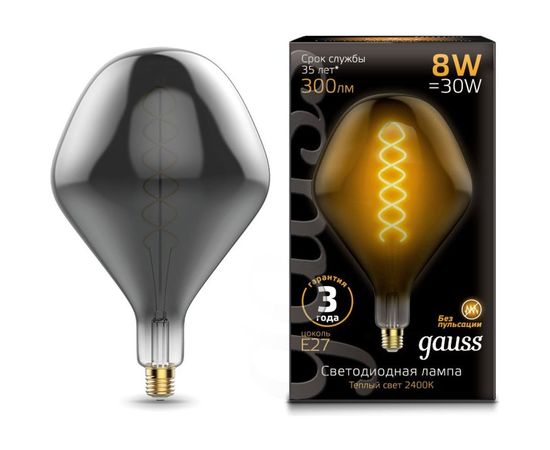 Лампа Gauss LED Vintage Filament Flexible SD160 8W E27 160x270mm Gray 2400K 1/6 163802008 