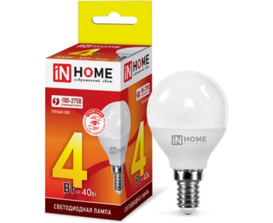 Светодиодная лампа IN HOME LED-ШАР-VC 4Вт, 230В, Е14, 3000К, 360Лм 4690612030517 