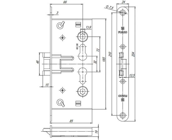 Корпус врезного замка для противопожарных дверей Fuaro FL-0432 25811 – изображение 3