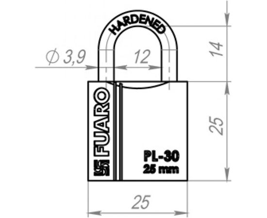 Навесной замок Fuaro PL-3025 25 мм 2 англ. кл. БЛИСТЕР 26287 – изображение 3