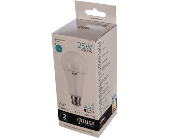 Лампа Gauss LED Elementary A67 25W E27 2100lm 4100K 73225 – изображение 2