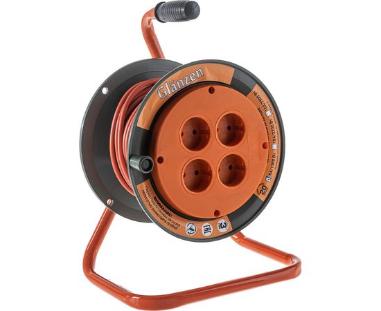 Силовой удлинитель на катушке, 4 гнезда ПВС 2х0.75 GLANZEN ЕВ-20-002 00-00001112 – изображение 4
